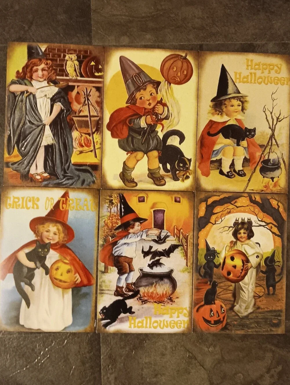Halloween Postcard Lot Of 6, Vintage Inspired Art 4x6, Pumpkin Witchy Note Cards